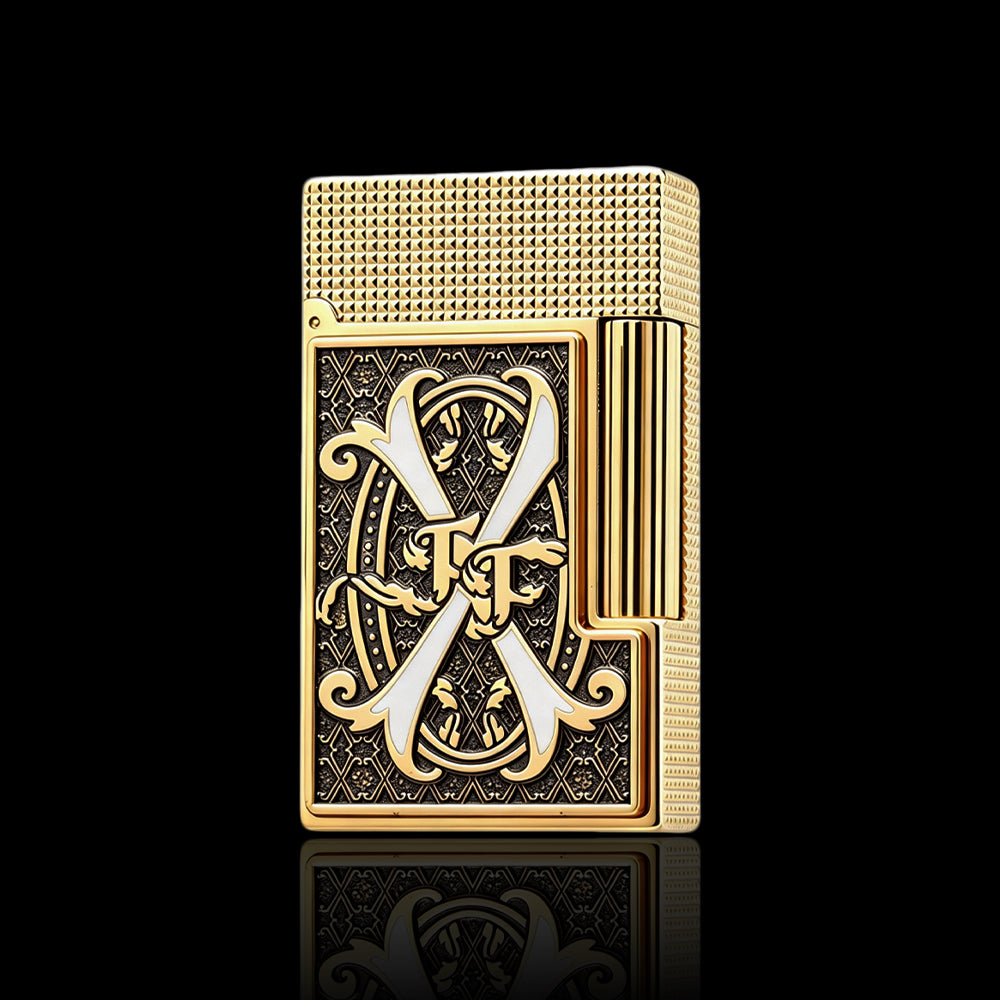JT Dunant Fuente Ligne 2 White V Emblem Gold Lighter #250