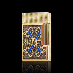 JT Dunant Fuente Ligne 2 Blue V Emblem Gold Lighter #250