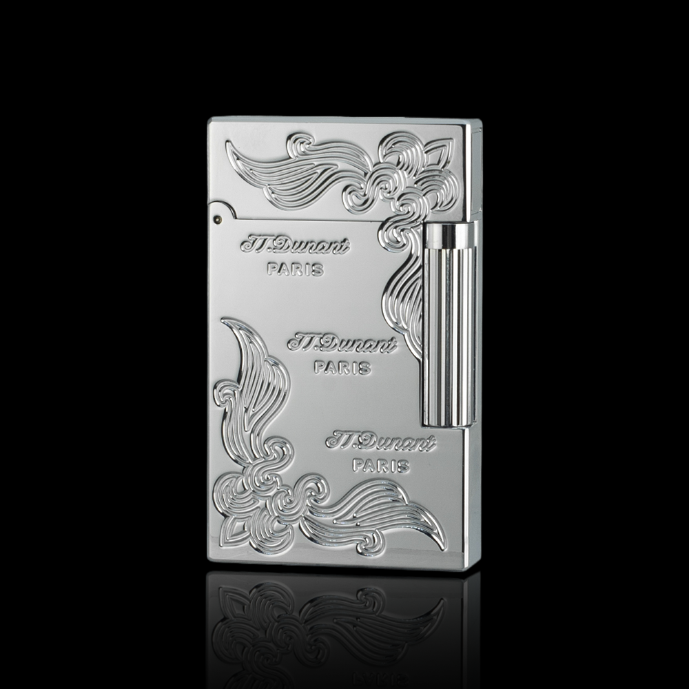 JT Dunant Floral Engraved Lighter with Triple Line Design#001
