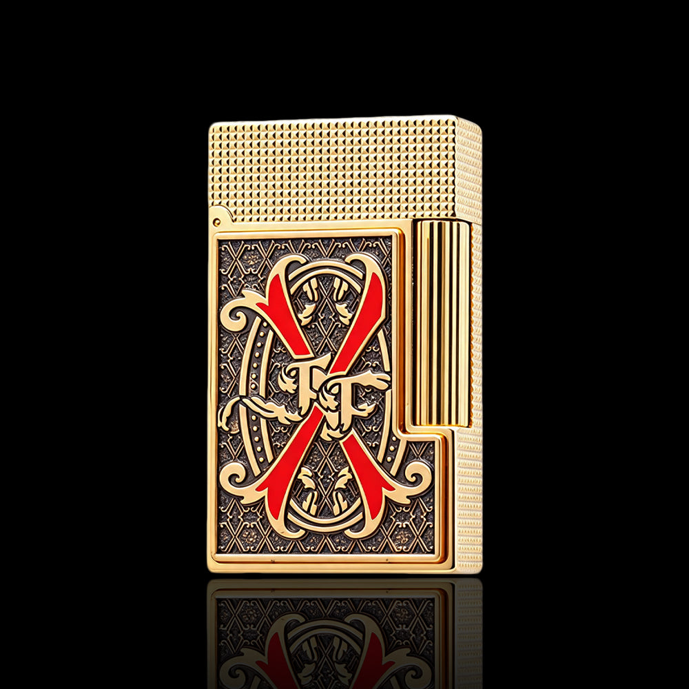 JT Dunant Fuente Ligne 2 Red V Emblem Gold Lighter #250