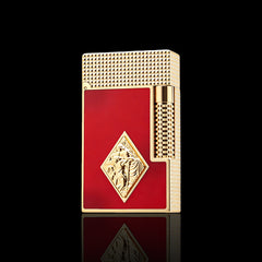 JT Dunant Red Lacquer Gold Diamond Relief Switchable Lighter #603